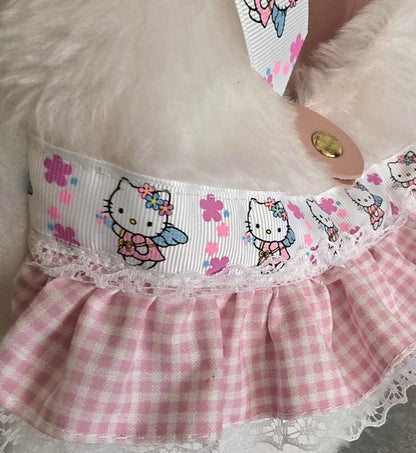 White Faux Fur Lolita Kawaii Hand Bag Pink Blue Bows Lace Frills Cosplay Tea Party