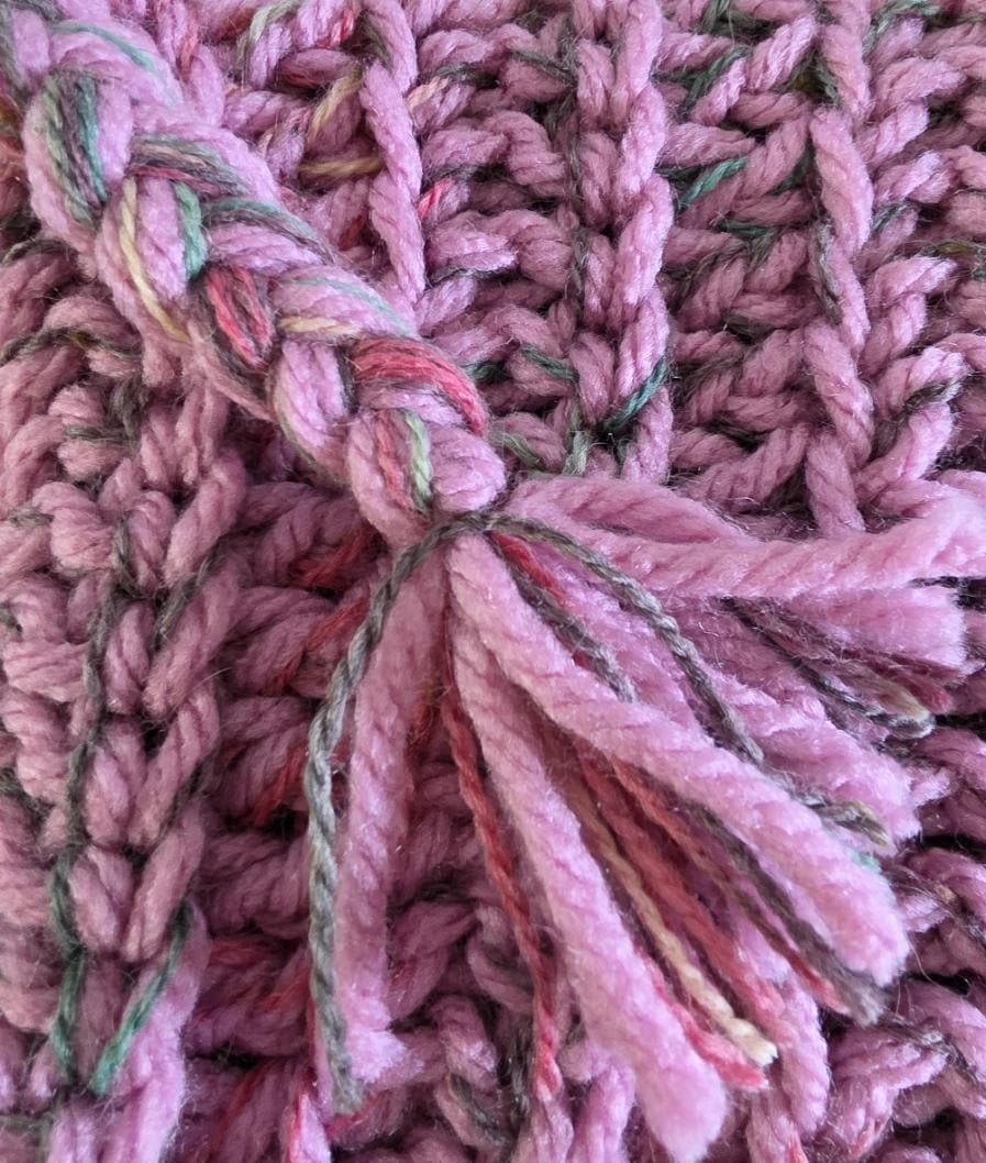 Handmade Pink Chunky Crochet Pixie Hat - Woodland Elf Bonnet with Tassels, Fairycore Winter Festival Beanie