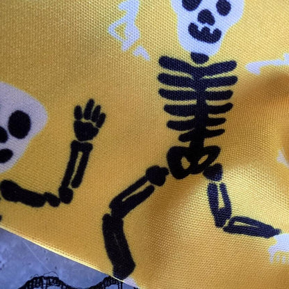 Yellow Black Skeletons Hair Bow With Lace Trim, Clip On - Lolita Gothic Punk Halloween