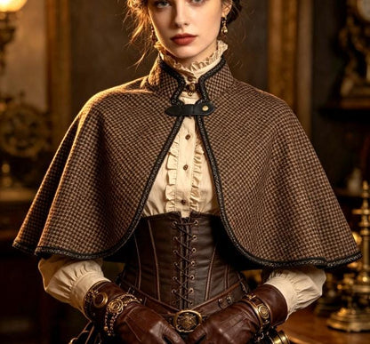 Black Brown Jacquard Cape Braid Edging - Capelet Victorian Steampunk Gothic Costume Cosplay