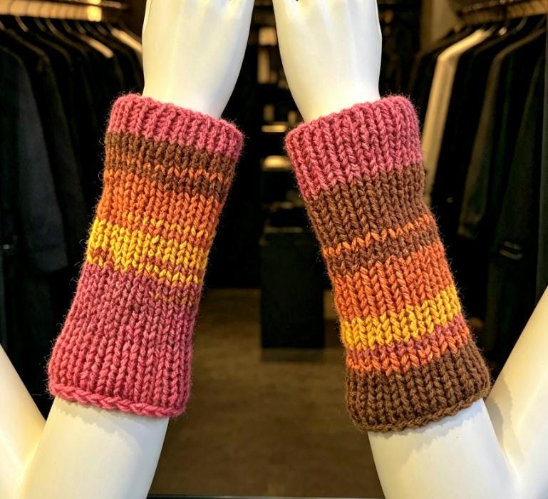 Handmade Orange Yellow Pink Knitted Wrist Cuffs Emo Steampunk Goth Victorian