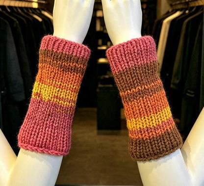 Handmade Orange Yellow Pink Knitted Wrist Cuffs Emo Steampunk Goth Victorian