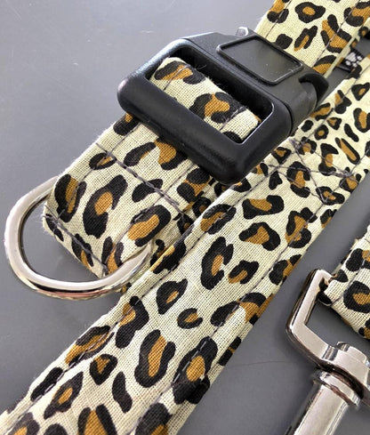 Leopard Print Dog Collar And Lead Set - SMALL -  Matching Leash Set