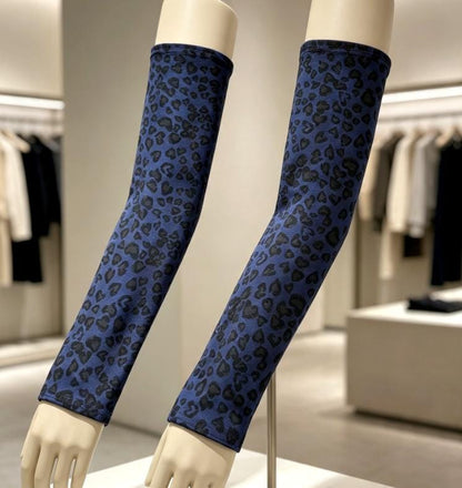 Blue Leopard Print Stretch Arm Warmers , Gothic Victorian Sleeves Costume