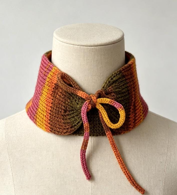 Cosy Pink Orange Purple Knitted Snood: Neck Warmer Band With Crochet Cord Ties