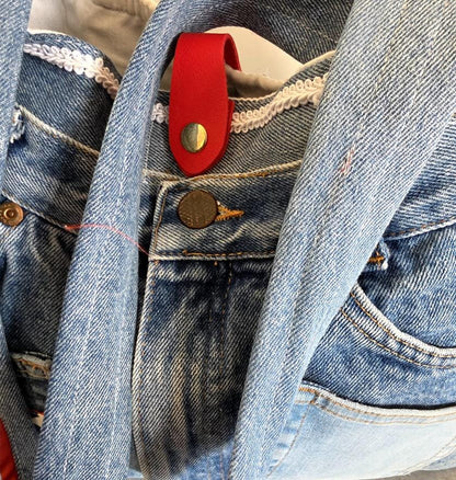 Large Blue Denim Upcycled Jeans Shoulder Bag Fully Lined , Stars Stripes, Pockets, Holiday Festival Boho