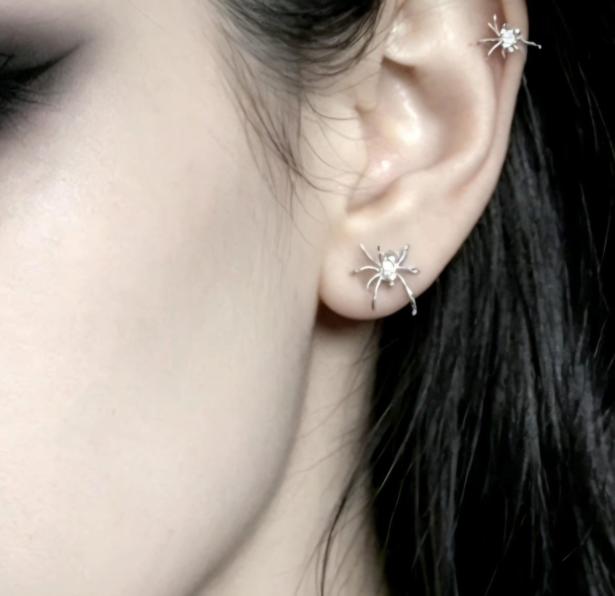 Handmade Silver Spider Earrings, Pierced, Halloween, Whitby, Gothic