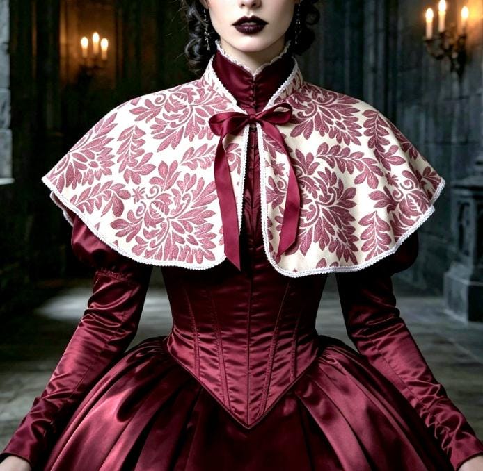 Burgundy & Ivory Jacquard Cape Braid Edging - Capelet Victorian Steampunk Gothic Costume