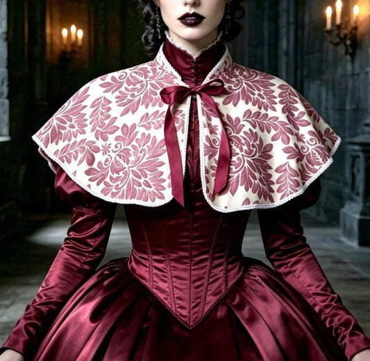 Burgundy & Ivory Jacquard Cape Braid Edging - Capelet Victorian Steampunk Gothic Costume