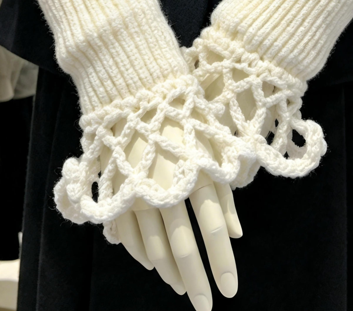 Handmade Cream Knitted Lace Wrist Cuffs | Victorian Goth Steampunk Accessories | Whitby Alternative Fashion Detachable