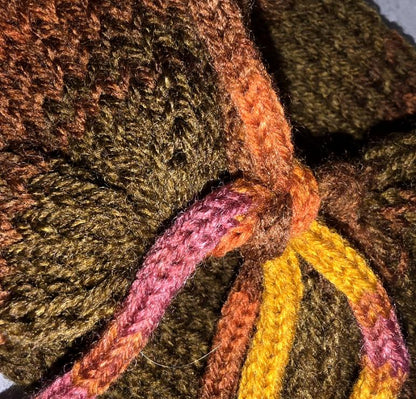 Cosy Pink Orange Purple Knitted Snood: Neck Warmer Band With Crochet Cord Ties