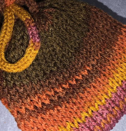 Cosy Pink Orange Purple Knitted Snood: Neck Warmer Band With Crochet Cord Ties