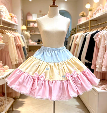 Pink White Lemon Lolita Frilled Tutu Skirt - Emo Kawaii Maid Dance Big Bows (UK 10-12)