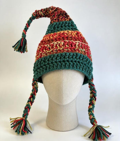 Handmade Woodland Wizard Pixie Hat - OOAK Green Red Yellow Fairy Garden