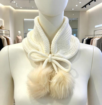 Cream Knitted Snood: Neck Warmer Band With Cord Ties Winter Autumn Cosy