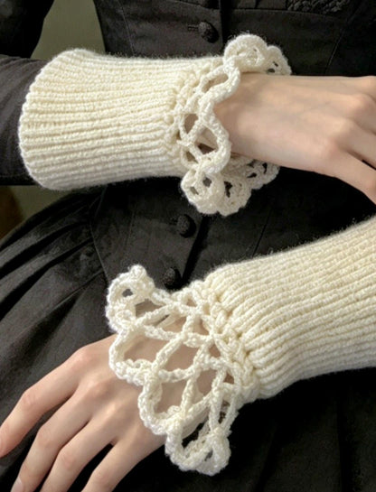 Handmade Cream Knitted Lace Wrist Cuffs | Victorian Goth Steampunk Accessories | Whitby Alternative Fashion Detachable