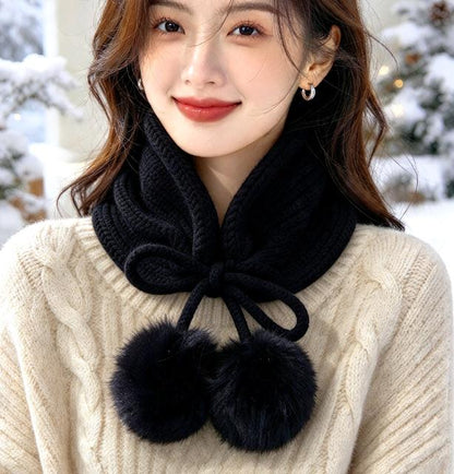 Black Knitted Snood: Neck Warmer Band With Cord Ties Winter Autumn Cosy Goth