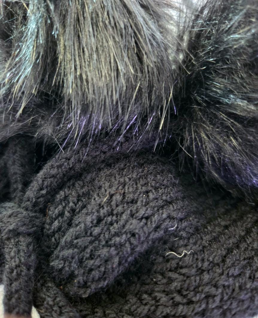 Black Knitted Snood: Neck Warmer Band With Cord Ties Winter Autumn Cosy Goth