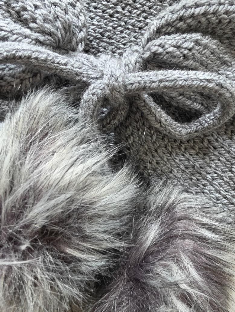 Grey Knitted Snood: Neck Warmer Band With Cord Ties Winter Autumn Cosy