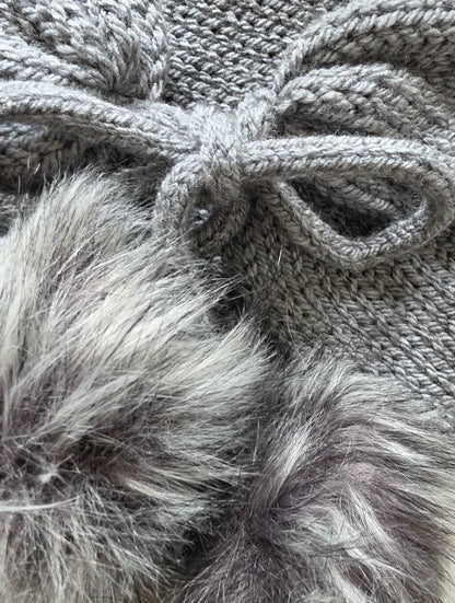 Grey Knitted Snood: Neck Warmer Band With Cord Ties Winter Autumn Cosy