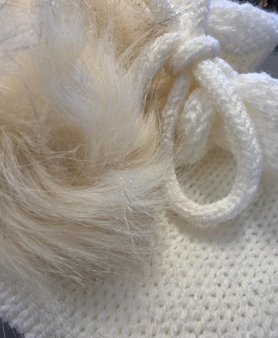 Cream Knitted Snood: Neck Warmer Band With Cord Ties Winter Autumn Cosy