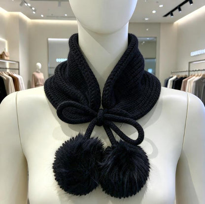 Black Knitted Snood: Neck Warmer Band With Cord Ties Winter Autumn Cosy Goth