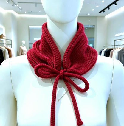 Dark Red Knitted Snood: Neck Warmer Band With Cord Ties Winter Autumn Cosy Goth