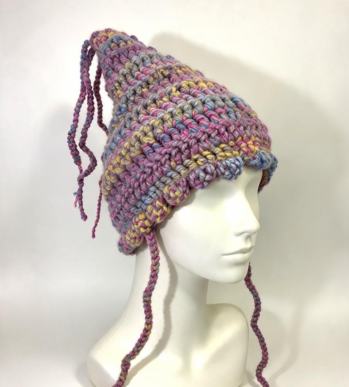 Handmade Woodland Pixie Hat - OOAK Green Grey Pink Mustard - Fairy Garden