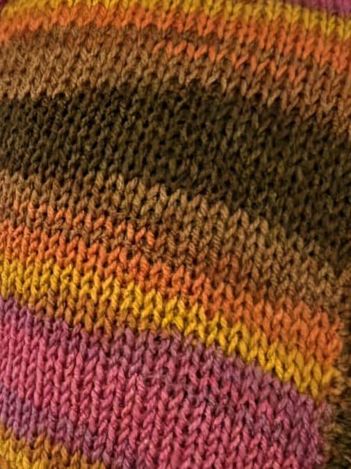 Handmade Purple Orange Brown Knitted Pixie Bonnet: With Knitted Cord Ties, Woodland Autumn