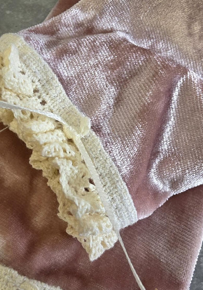 Pale Pink Velvet Wrist Cuffs Cream Lace , Whitby Goth Victorian Style