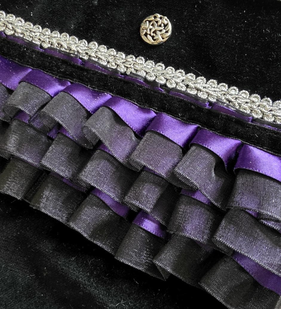 Black Velvet Stiletto Christmas Stocking, Purple Lace Silver Braid - Holiday Decor