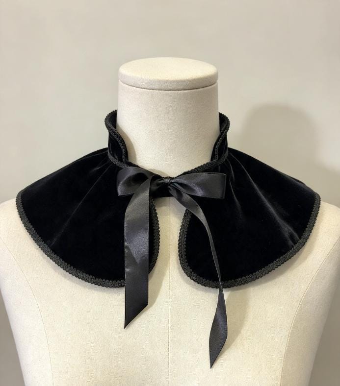 Black Velvet Capelet Cape - Braid Trim, Victorian Steampunk Costume Whitby