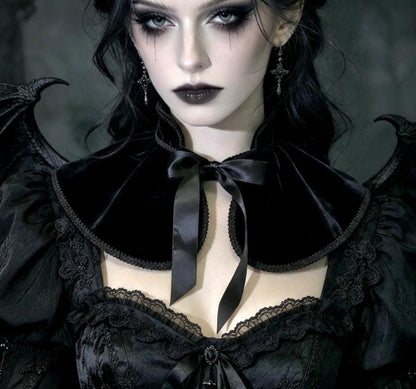 Black Velvet Capelet Cape - Braid Trim, Victorian Steampunk Costume Whitby