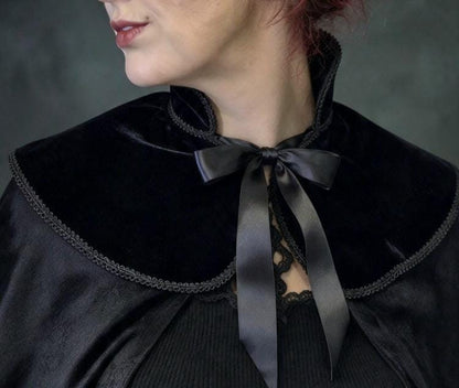 Black Velvet Capelet Cape - Braid Trim, Victorian Steampunk Costume Whitby