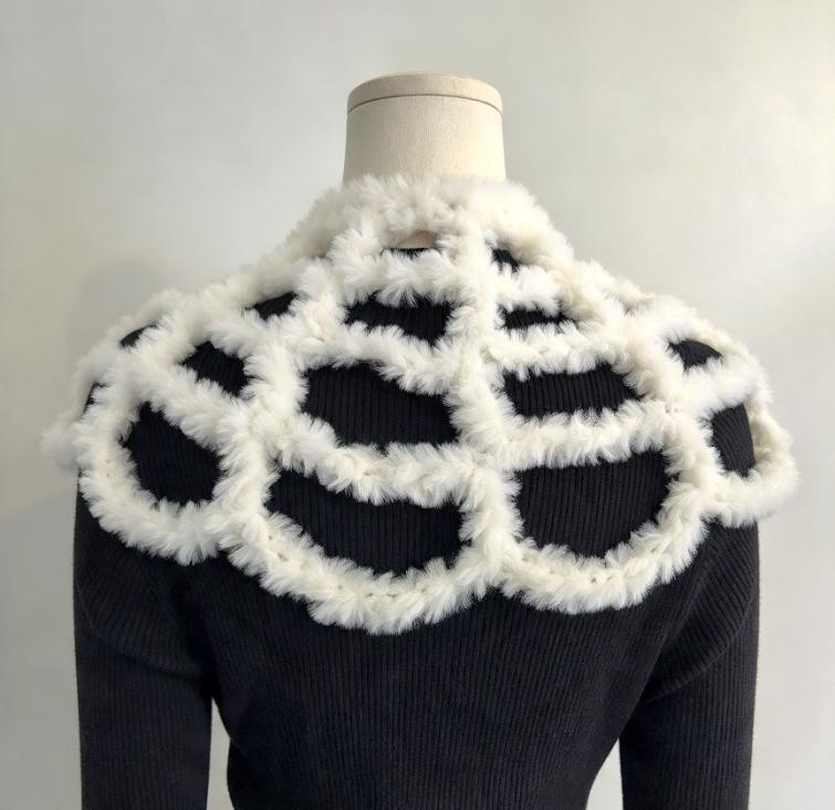 Off White Crochet Fur Spider Web Capelet Shawl - Gothic Victorian Costume Whitby