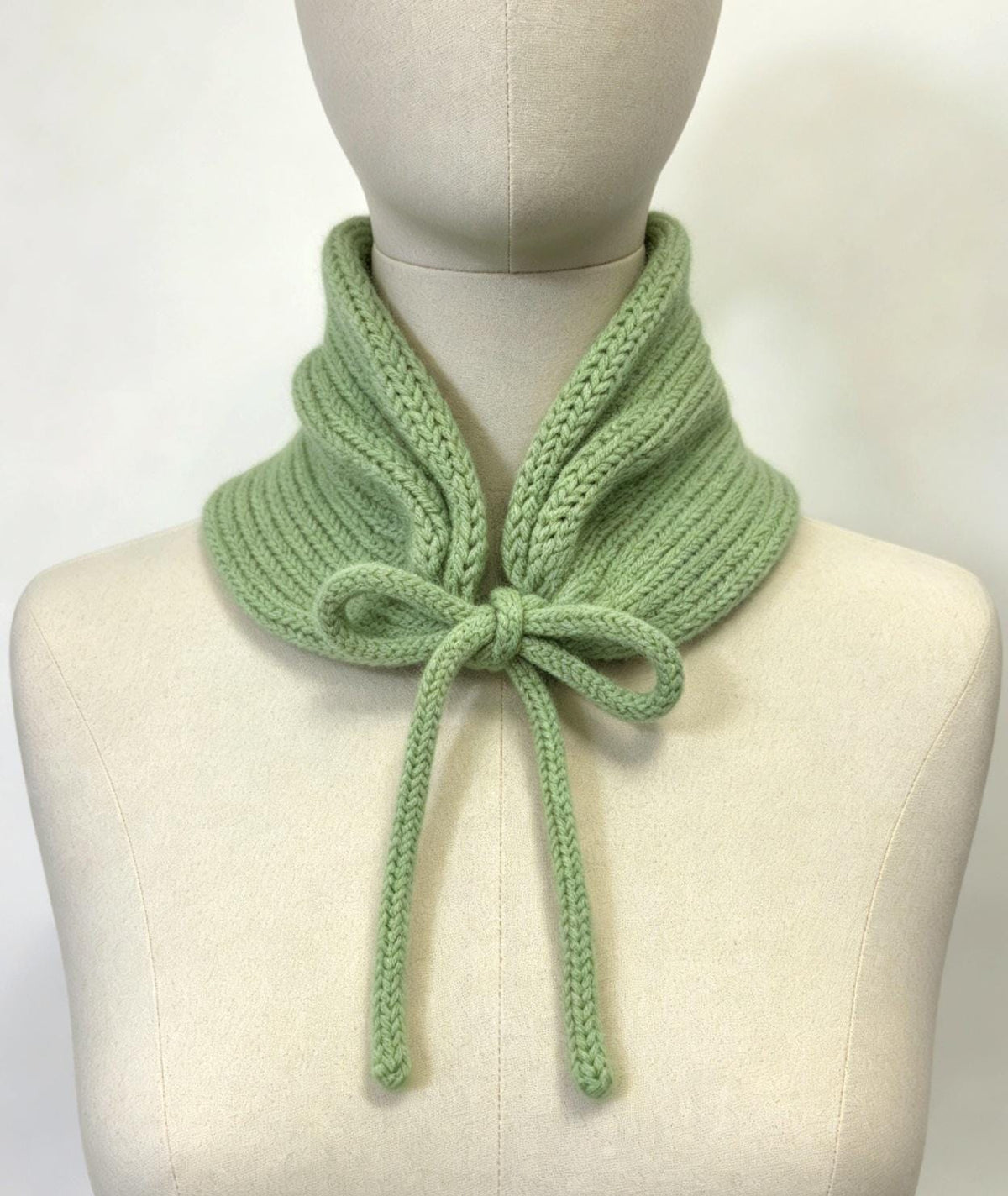 Cosy Green Knitted Snood: Neck Warmer Band With Crochet Cord Ties
