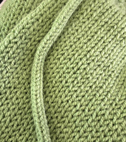 Cosy Green Knitted Snood: Neck Warmer Band With Crochet Cord Ties