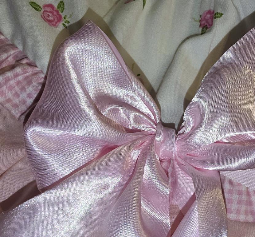 Pink White Satin & Gingham Roses Big Bows Lolita Tutu Skirt  Maid Kawaii Size 14 - 16 (UK)