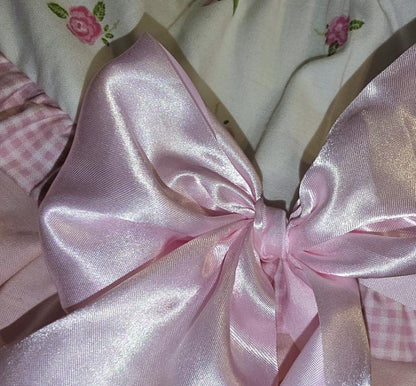 Pink White Satin & Gingham Roses Big Bows Lolita Tutu Skirt  Maid Kawaii Size 14 - 16 (UK)