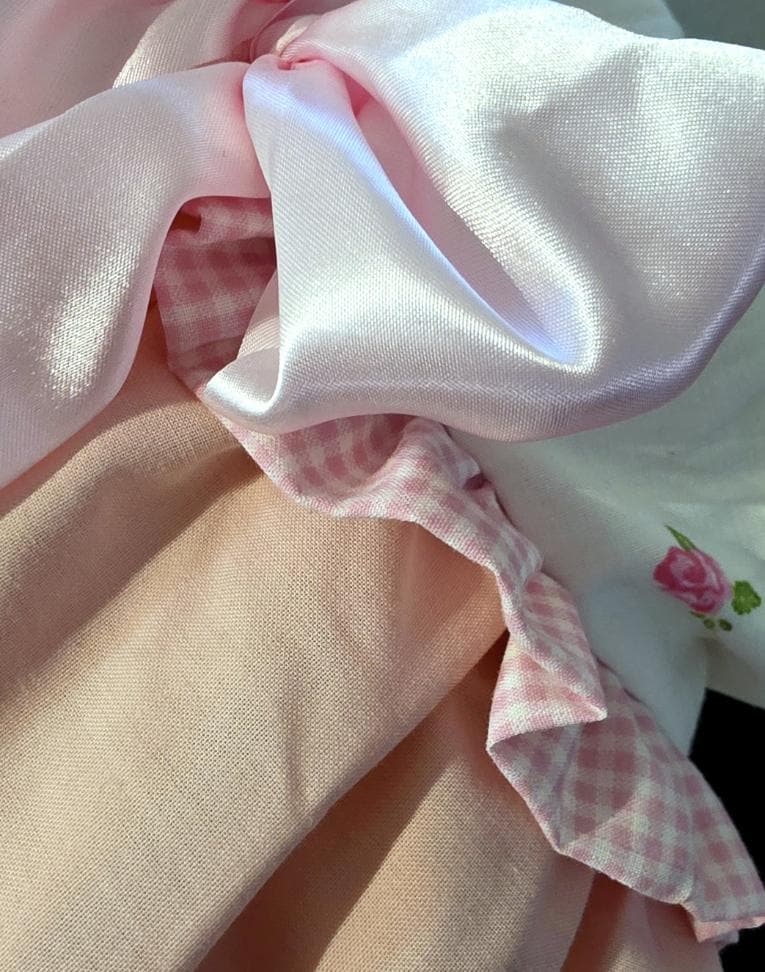Pink White Satin & Gingham Roses Big Bows Lolita Tutu Skirt  Maid Kawaii Size 14 - 16 (UK)