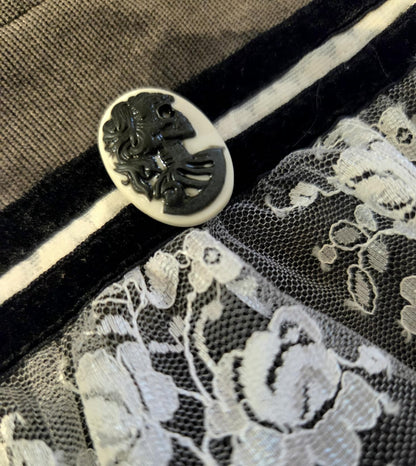 Grey Velvet Stiletto Christmas Stocking, Cream Lace Cameo Brooch - Holiday Decor