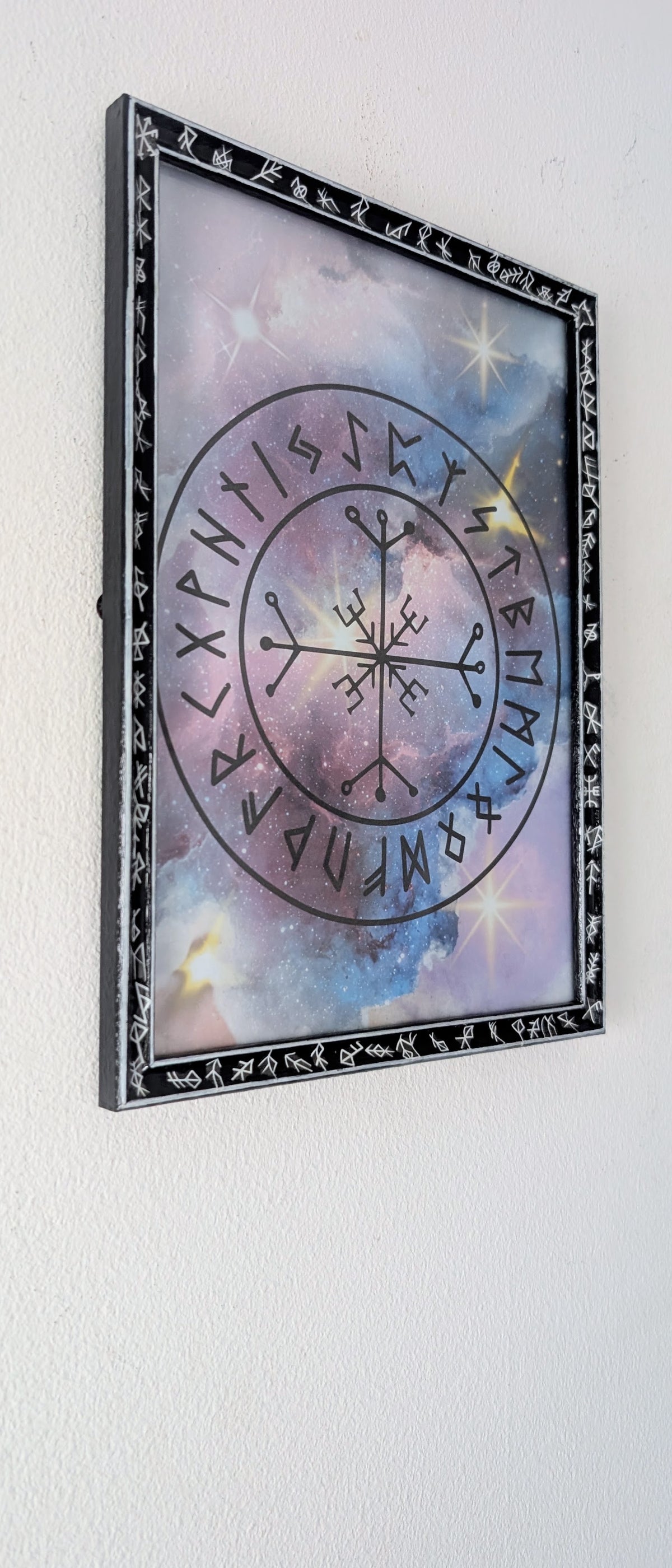 10 x 7.5" Picture Frame Black & White Elder Futhark Rune Design - Wiccan Pagan Whitchy Wall Hanging Decor