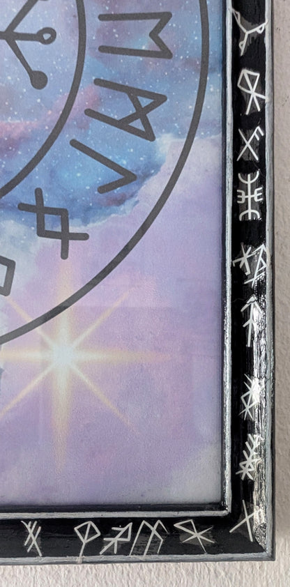 10 x 7.5" Picture Frame Black & White Elder Futhark Rune Design - Wiccan Pagan Whitchy Wall Hanging Decor