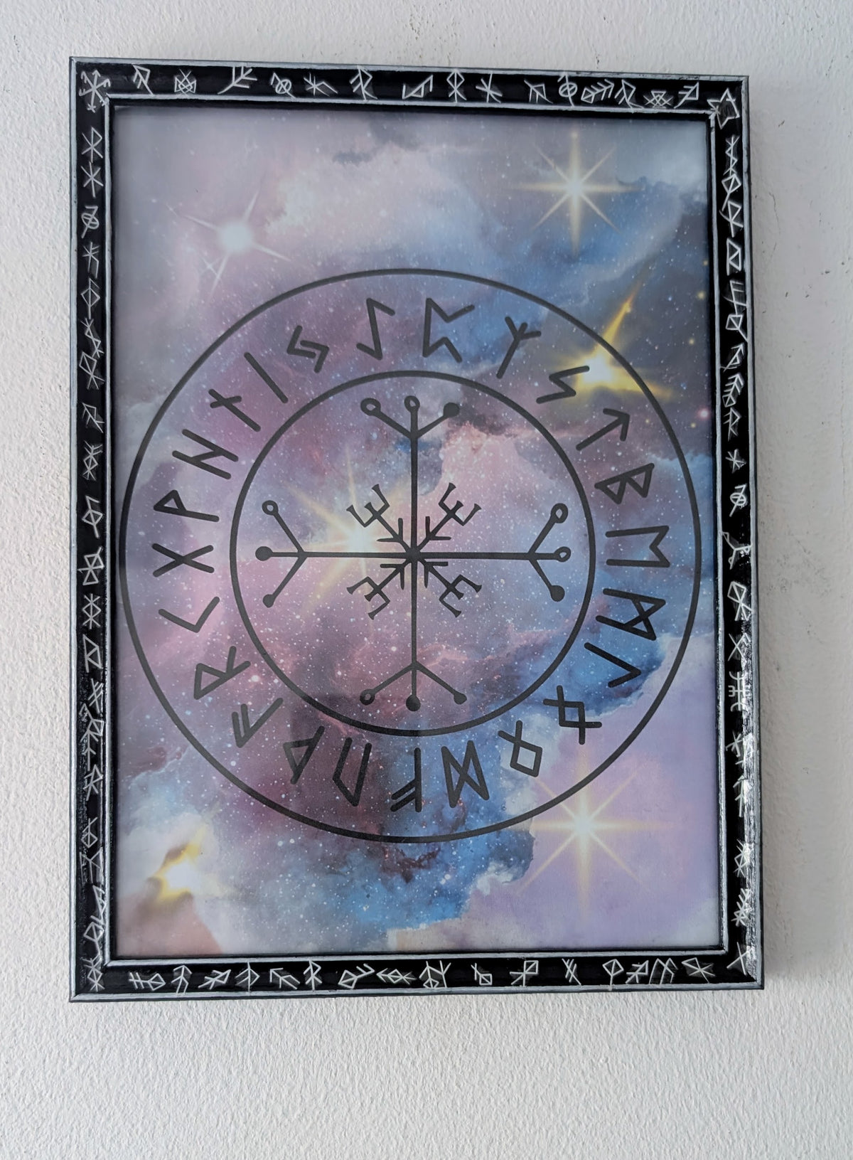 10 x 7.5" Picture Frame Black & White Elder Futhark Rune Design - Wiccan Pagan Whitchy Wall Hanging Decor