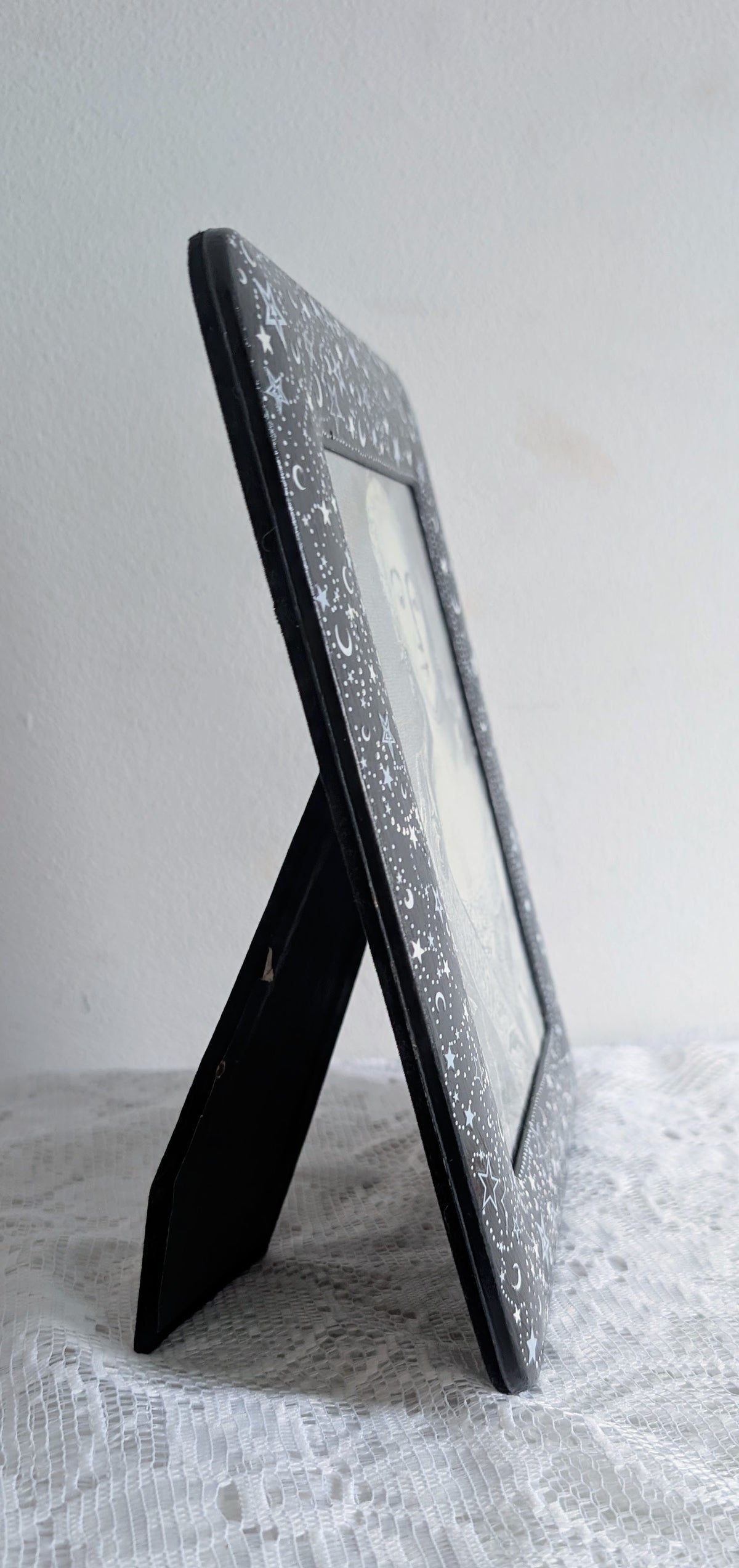 5 x7" Picture Frame Black with White Celestial Moon & Stars Design - Portrait Freestanding Home Decor