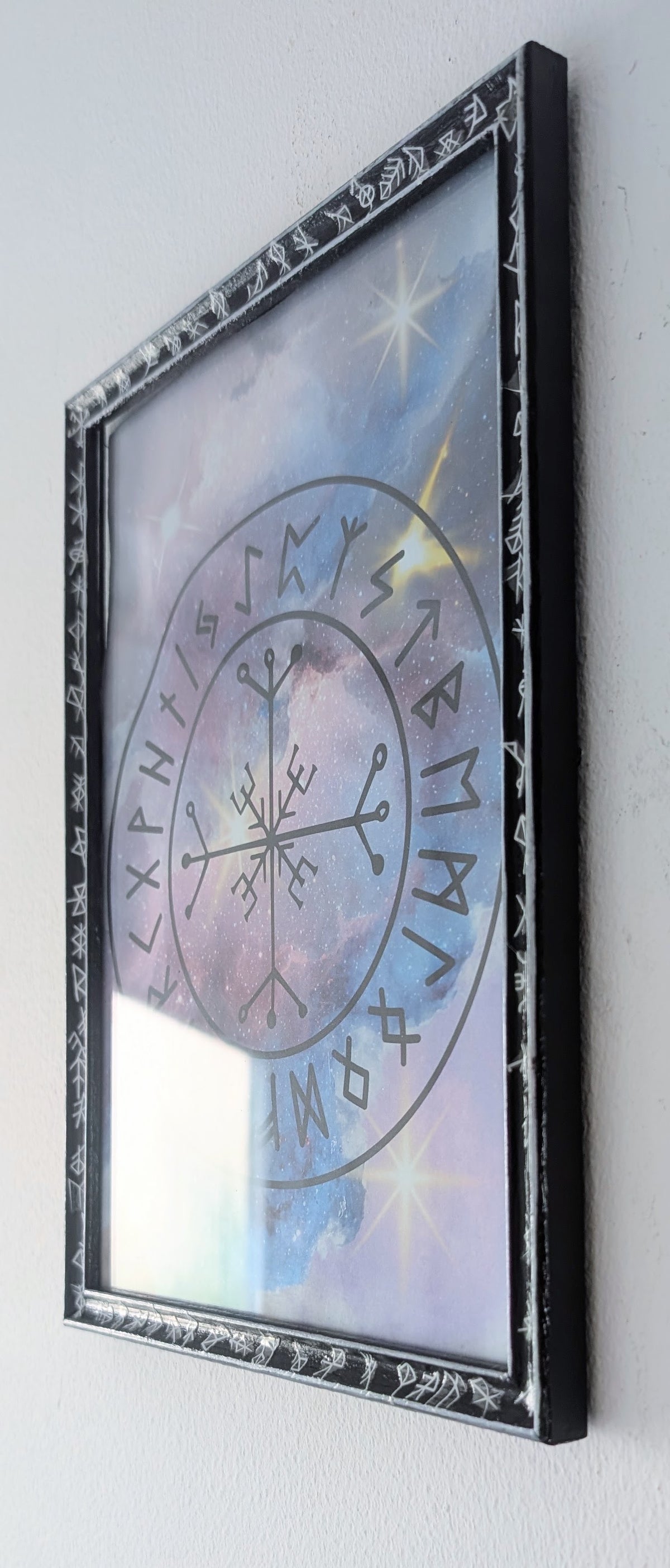 10 x 7.5" Picture Frame Black & White Elder Futhark Rune Design - Wiccan Pagan Whitchy Wall Hanging Decor