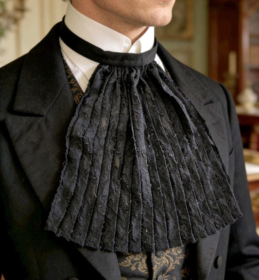Jabot Neck Ruffle: Black Crinkle Lace, Victorian Steampunk Gothic Costume Whitby Fancy Dress - Oh My Gothness