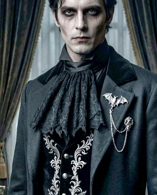 Jabot Neck Ruffle: Black Lace, Victorian Steampunk Gothic Costume Whitby Fancy Dress - Oh My Gothness