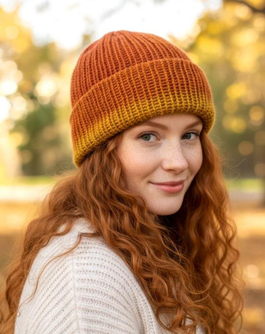 Knitted Beanie Hat Russet Orange Mustard Handmade Adult Woodland Winter Gift HT74 - Oh My Gothness