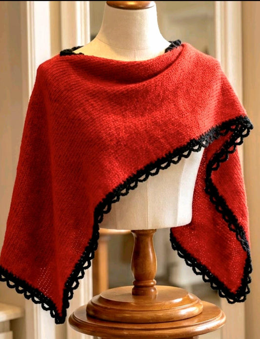 Knitted Red Black Cape Poncho Victorian Steampunk Whitby Gothic Theatre Costume - Oh My Gothness